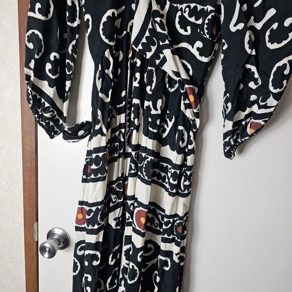 ZARA PRINTED PAREO Morocco MAXI LONG DRESS WRAP Women's Size XS Black - Picture 5 of 9
